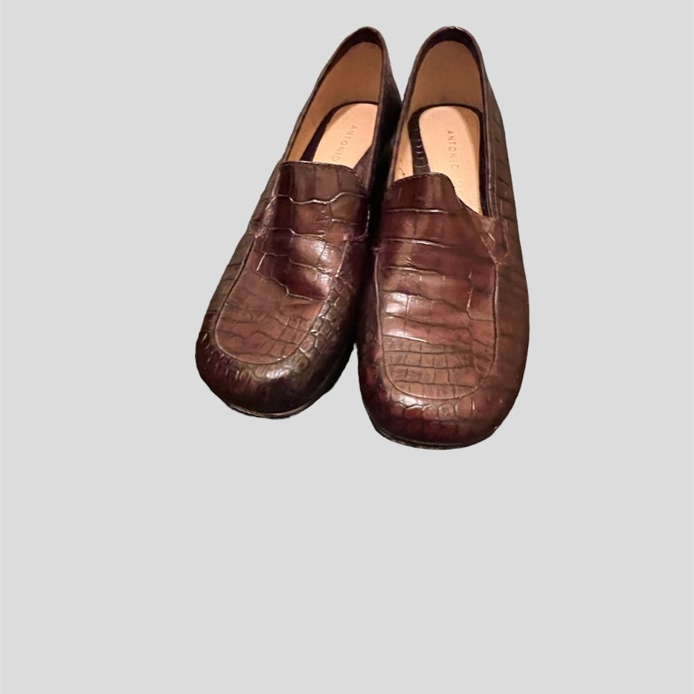 Antonio Melani slip on brown croc patterns size 6.5M